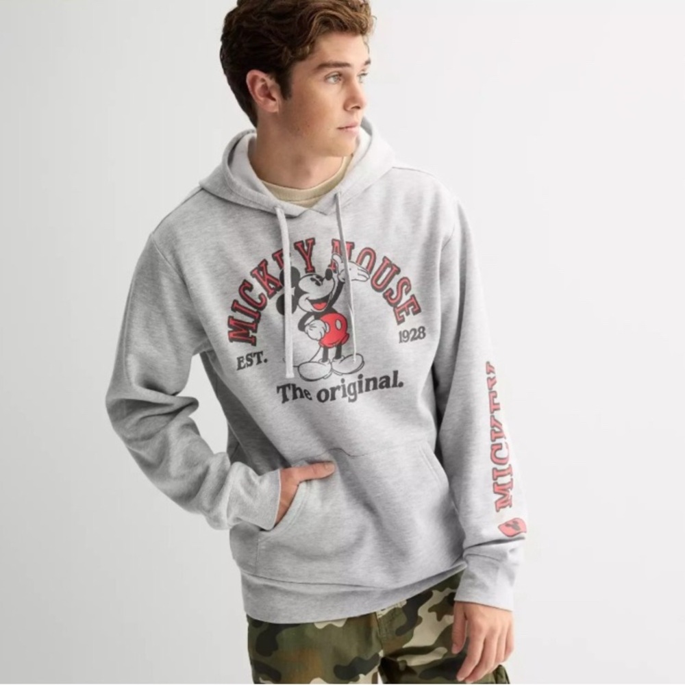 NWOT Disney Gray and Red Mickey Mouse Hoodie Sweatshirt, Size Medium